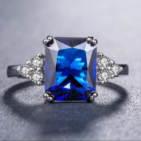 New stamped sterling silver blue sapphire ring - Picture 2 of 4